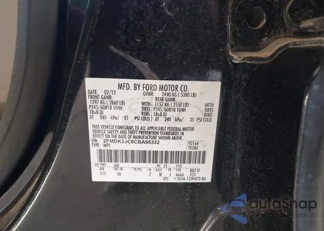 2012 Ford Edge Sel from USA, damaged, VIN 2FMDK3JC8CBA95332